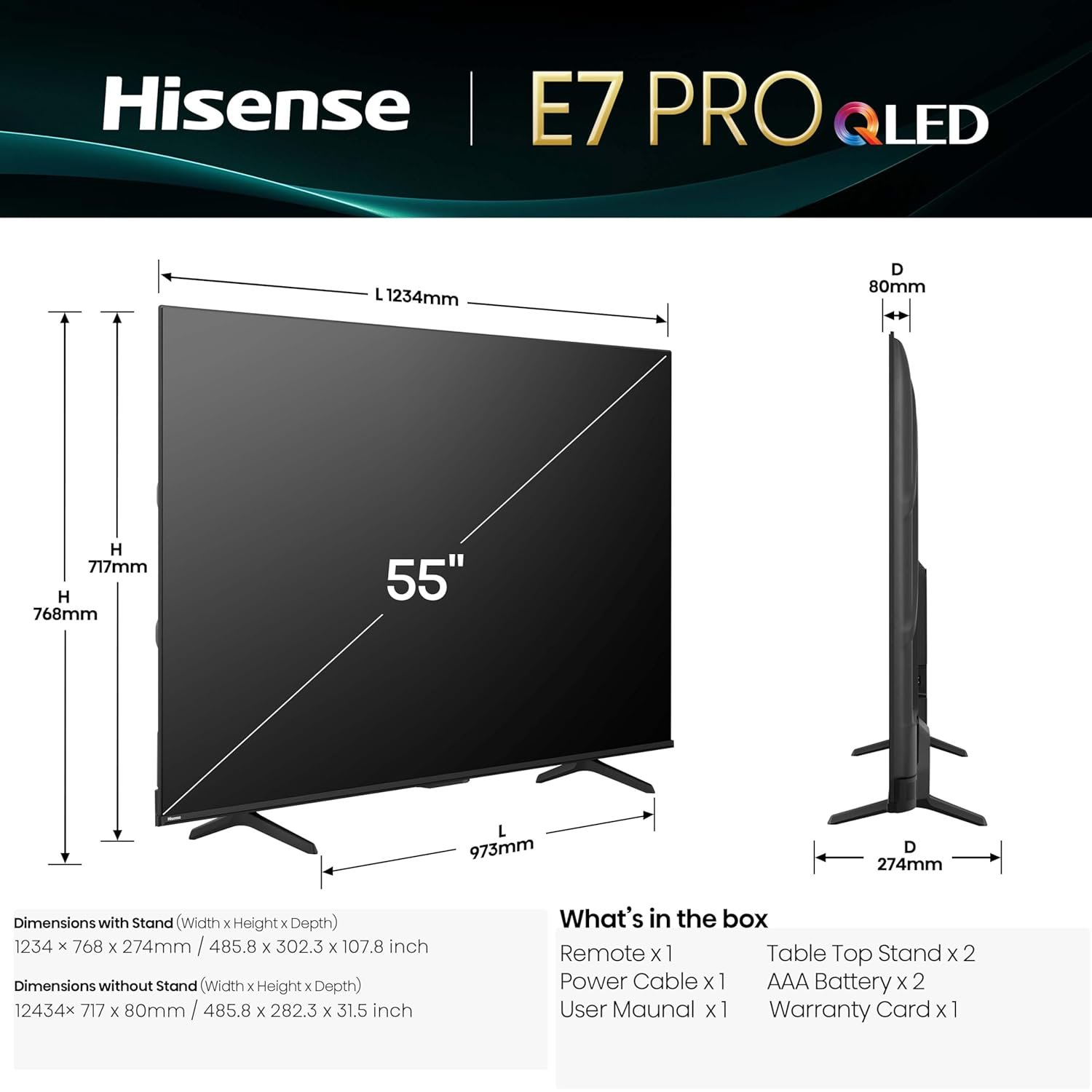71ie4nidk6l. sl1500 Hisense 139 cm (55 Inches) 4K Ultra HD Smart QLED TV | Dolby Vision Atmos, HDR10+ Adaptive | 144 Hz Game Mode Pro | AI 4K Upscaler | VIDAA OS | 55E7Q PRO (Charcoal Grey)