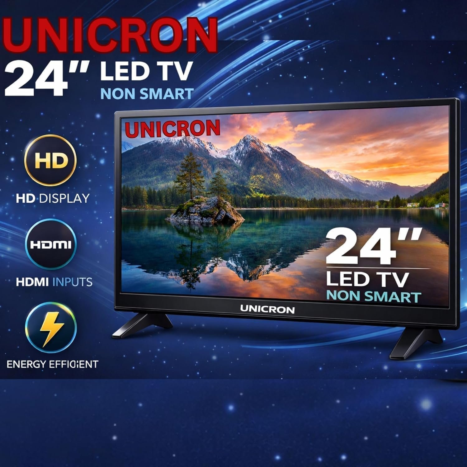 71kwiqleel. sl1500 UNICRON 24 Inch HD LED TV Non Smart 20W Sound Output, Slim Design Premuim Crystal Clear Display with HDMI & USB Ports, Ideal for Home, Office & Monitor