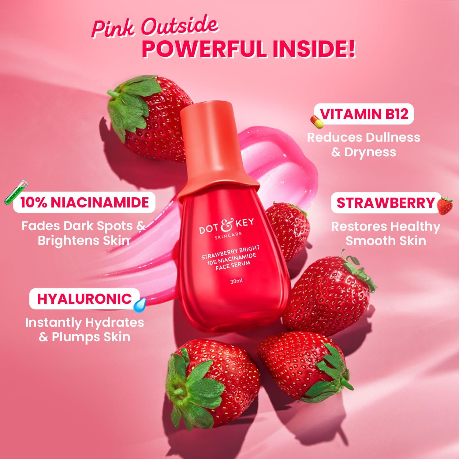 71xdg8pnswl. sl1500 DOT & KEY 10% Niacinamide + Strawberry Face Serum with Vitamin B12 & Hyaluronic Acid | Fades Dark Spots, Hyperpigmentation & Dullness | Hydrates, Smooths & Minimizes Pores | 30ml