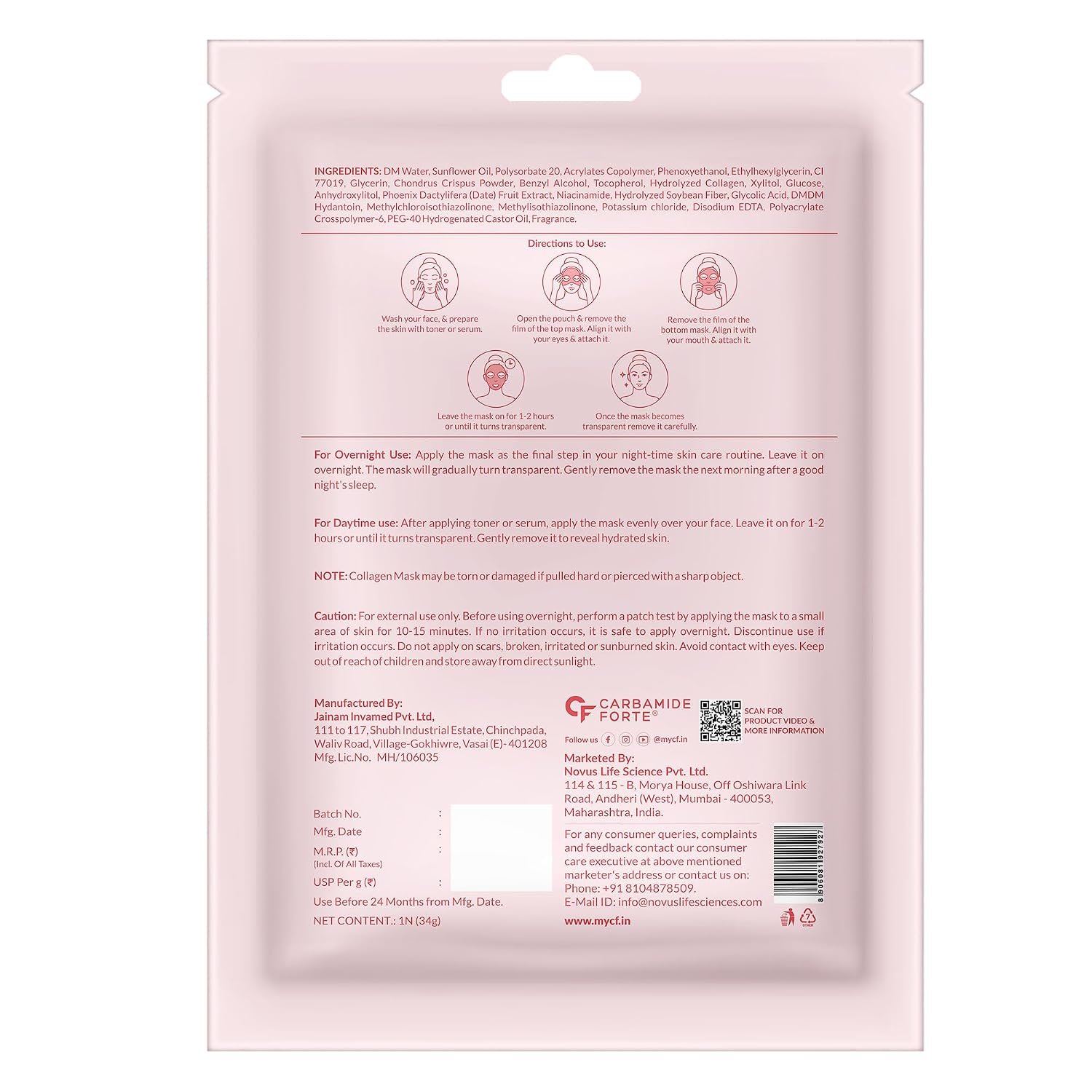 71fxfi0pcal. sl1500 Carbamide Forte Bio Collagen Mask | Collagen Mask Overnight | Sheet Mask | Korean Glass Skin Overnight Hydrogel Face Mask Sheets for Deep Hydration, Pore Minimizing, Firming & Moisturizing | Paraben-Free | For All Skin Types | 1 Piece – 35g