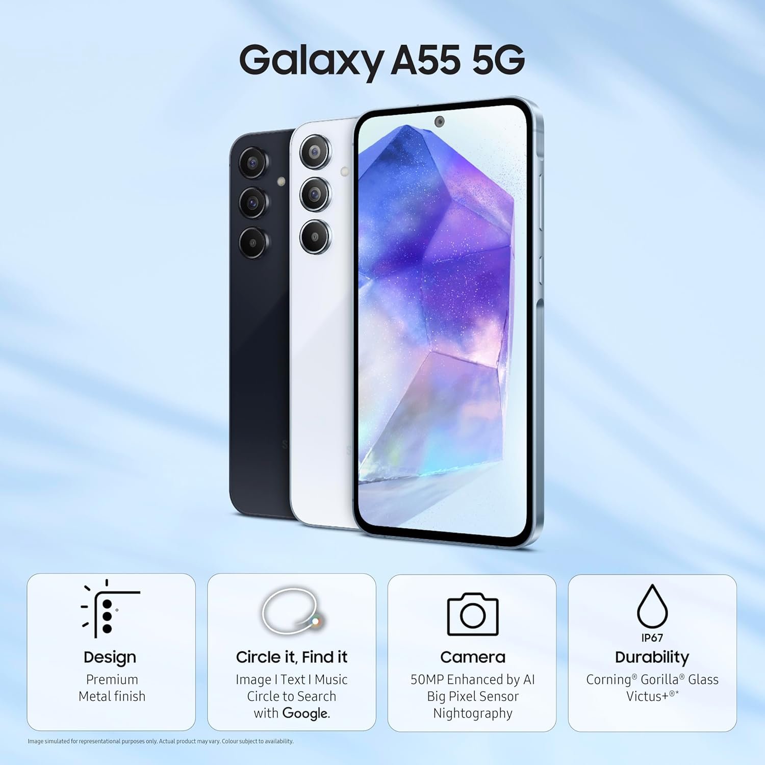 71t6p16wiwl. sl1500 Samsung Galaxy A55 5G (Awesome Navy, 8GB RAM, 128GB Storage) | AI Mobile | 50MP Main Camera (OIS) | Super HDR Video| Nightography | IP67 | Gorilla Glass Victus+ | sAMOLED | Gaming Smartphone