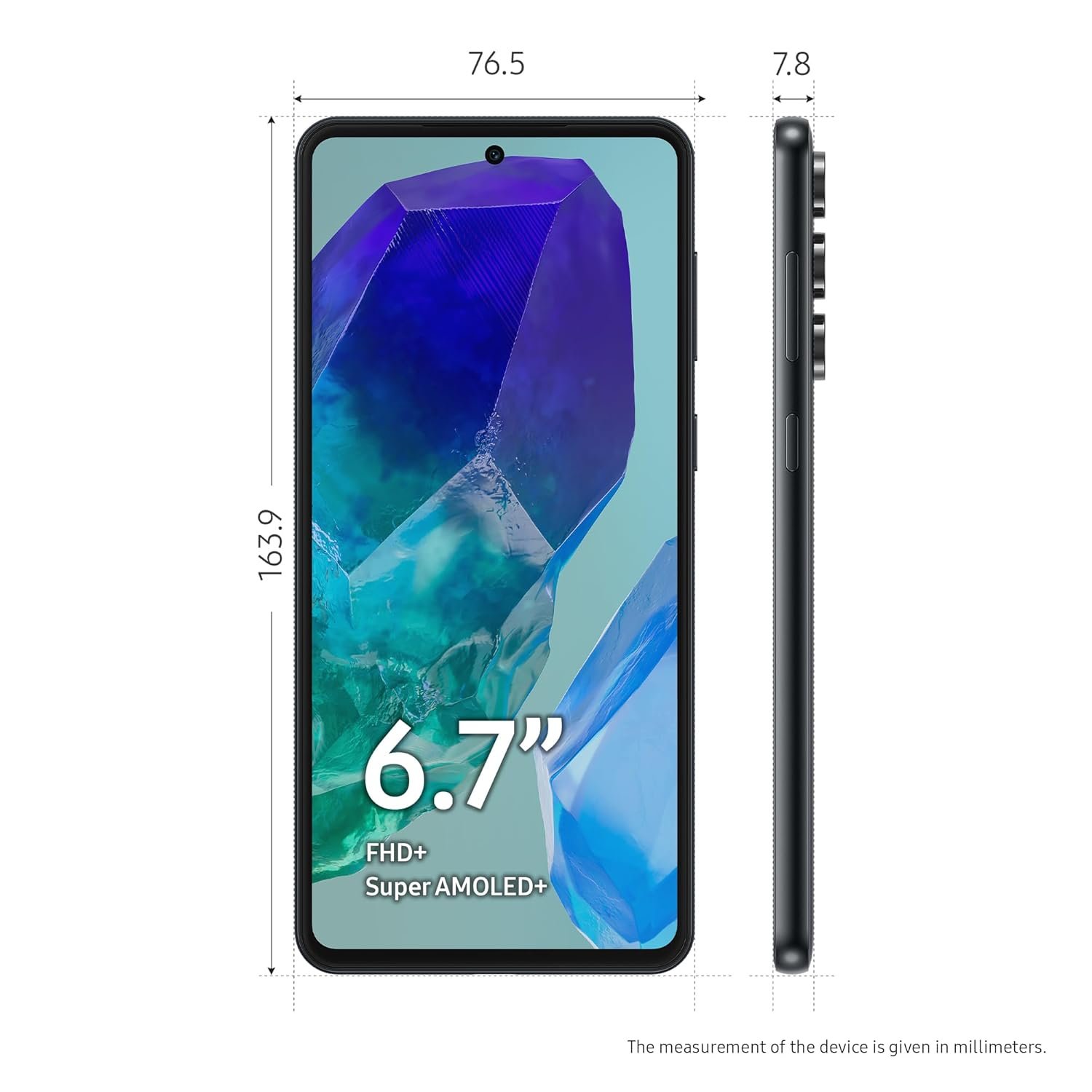 71vzqriymal. sl1500 Samsung Galaxy M55 5G (Denim Black,8GB RAM,256GB Storage) | 50MP Triple Cam| 5000mAh Battery| Snapdragon 7 Gen 1 | 4 Gen. OS Upgrade & 5 Year Security Update| Super AMOLED+ Display| Without Charger