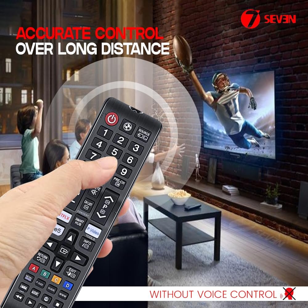 71xh2unhzql. sl1000 7 SEVEN® Compatible With Samsung Tv Remote Control Universal Suitable For LCD LED OLED QLED UHD HD Plasma 3D Smart Hub Television With Hotkeys – Match Remotes Keys Exactly With Existing Remote, Black