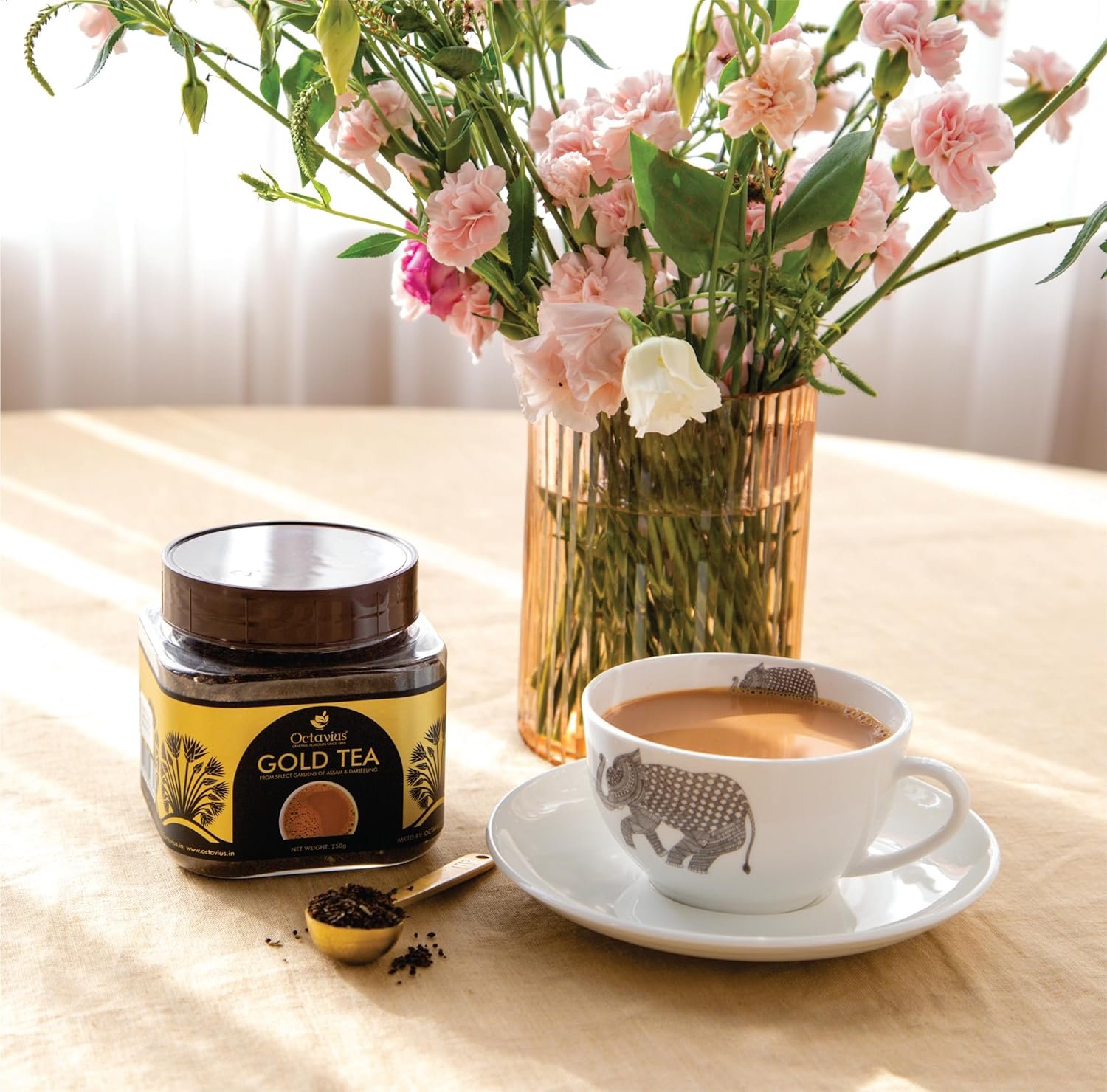 812rdjiokrl. sl1500 Octavius Gold CTC Tea – 250 Gm Jar | Consists 85% Kadak Assam Black Tea & 15% Aromatic Darjeeling Long Leaf Tea| Perfect Combination Of Strength & Aroma|Blended For Tea Connoisseurs | 250g