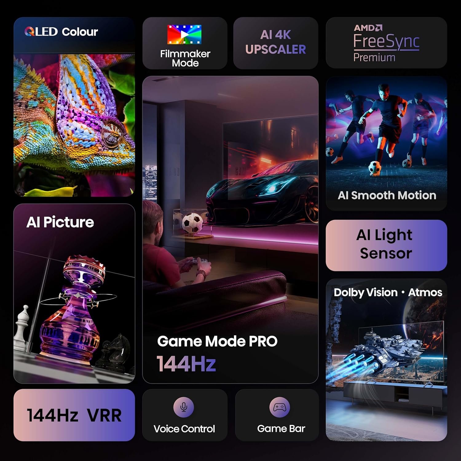 81nwiartqal. sl1500 Hisense 139 cm (55 Inches) 4K Ultra HD Smart QLED TV | Dolby Vision Atmos, HDR10+ Adaptive | 144 Hz Game Mode Pro | AI 4K Upscaler | VIDAA OS | 55E7Q PRO (Charcoal Grey)