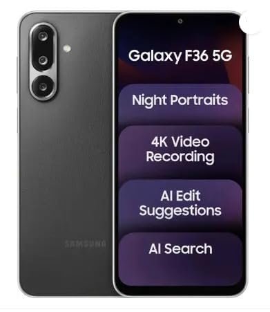 Samsung Galaxy F36 5G (Black, 6GB RAM, 128GB Storage) | Exynos 1380 Processor | 50MP Triple Camera | 6.7" Super AMOLED Display | 5000mAh Battery | 5G Smartphone Samsung Galaxy F36 5G (Black, 6GB RAM, 128GB Storage) | Exynos 1380 Processor | 50MP Triple Camera | 6.7" Super AMOLED Display | 5000mAh Battery | 5G Smartphone