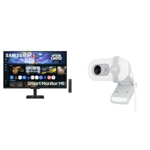 Samsung 32" (80cm) M5 Smart Monitor with Smart TV Experience|FHD 1920 x 1080|Screen Mirroring TV Plus|Speakers|Adaptive Sound|Wi-Fi|HDMI|Bluetooth + Logitech Brio 100 Full HD 1080P Webcam