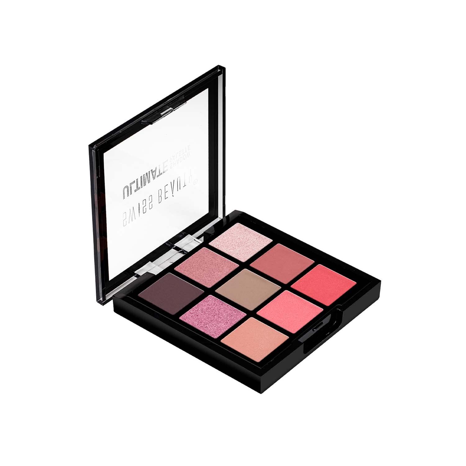 Swiss Beauty Ultimate 9 Pigmented Colors Eyeshadow Palette Long Wearing And Easily Blendable Eye Makeup Palette Matte, Shimmery And Metallic Finish - Multicolor-02, 6G Swiss Beauty Ultimate 9 Pigmented Colors Eyeshadow Palette Long Wearing And Easily Blendable Eye Makeup Palette Matte, Shimmery And Metallic Finish - Multicolor-02, 6G