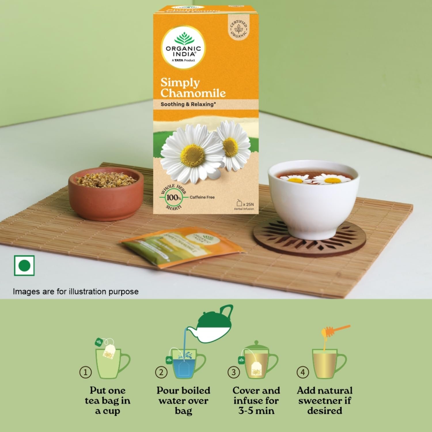 61y 45trql. sl1500 A TATA Product – Organic India Simply Chamomile Infusion, 25 Tea Bags, Certified Organic, Soothing & Relaxing, Caffeine-Free, Whole Herb Blend