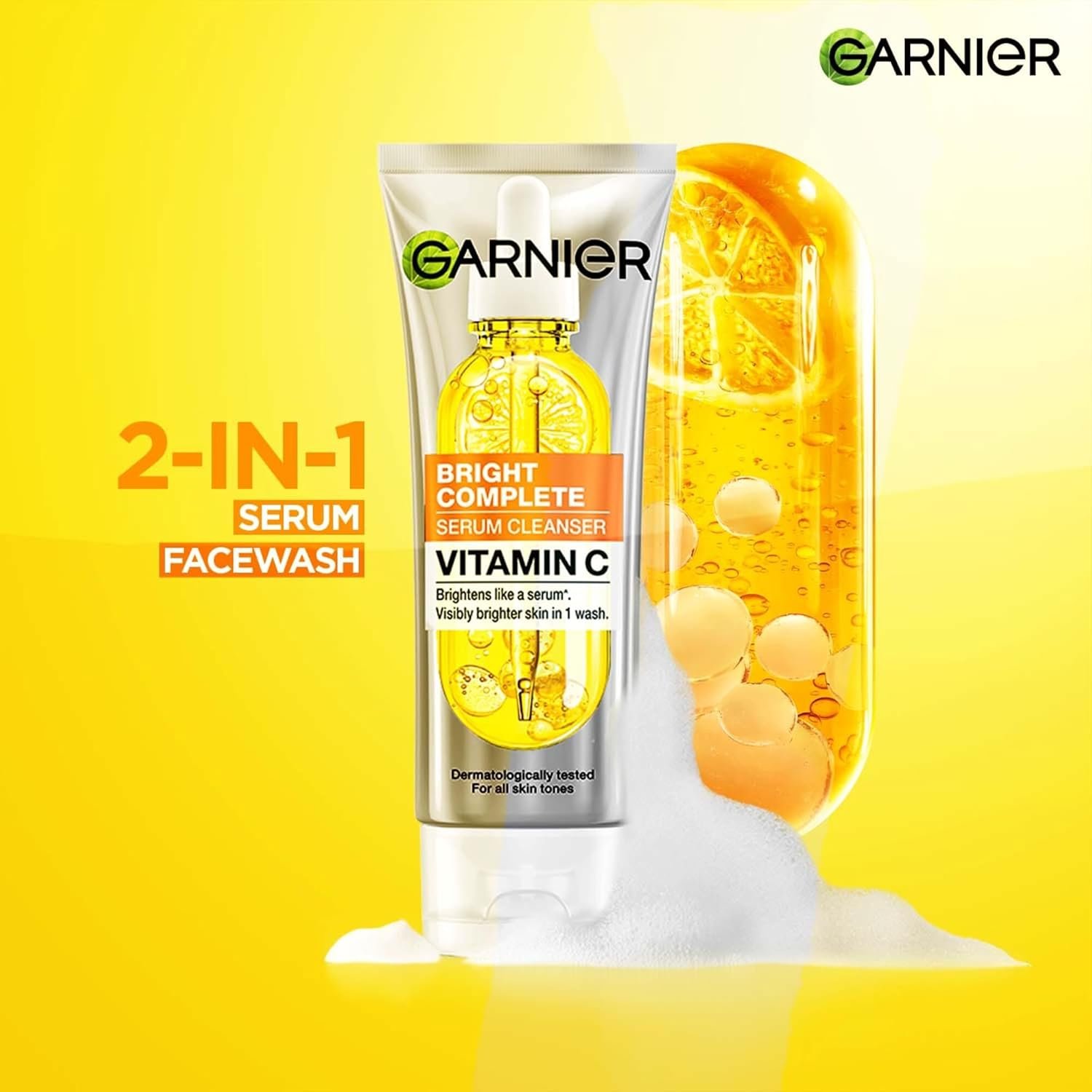 71qhbvzhdl. sl1500 Garnier 2-in-1 Vitamin C Serum Facewash |Cleanse, Brighten & Hydrate, 150g | Daily Vit C face wash deeply cleanses without drying. De-tans, evens tone & fades dark spots. For oily, dry & sensitive skin
