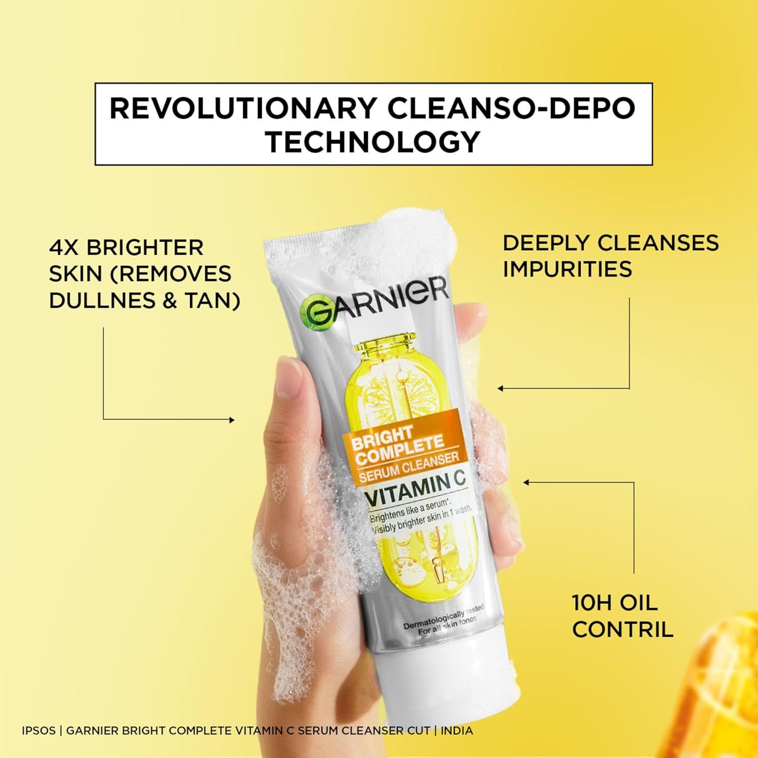 71wx41rid1l. sl1500 Garnier 2-in-1 Vitamin C Serum Facewash |Cleanse, Brighten & Hydrate, 150g | Daily Vit C face wash deeply cleanses without drying. De-tans, evens tone & fades dark spots. For oily, dry & sensitive skin