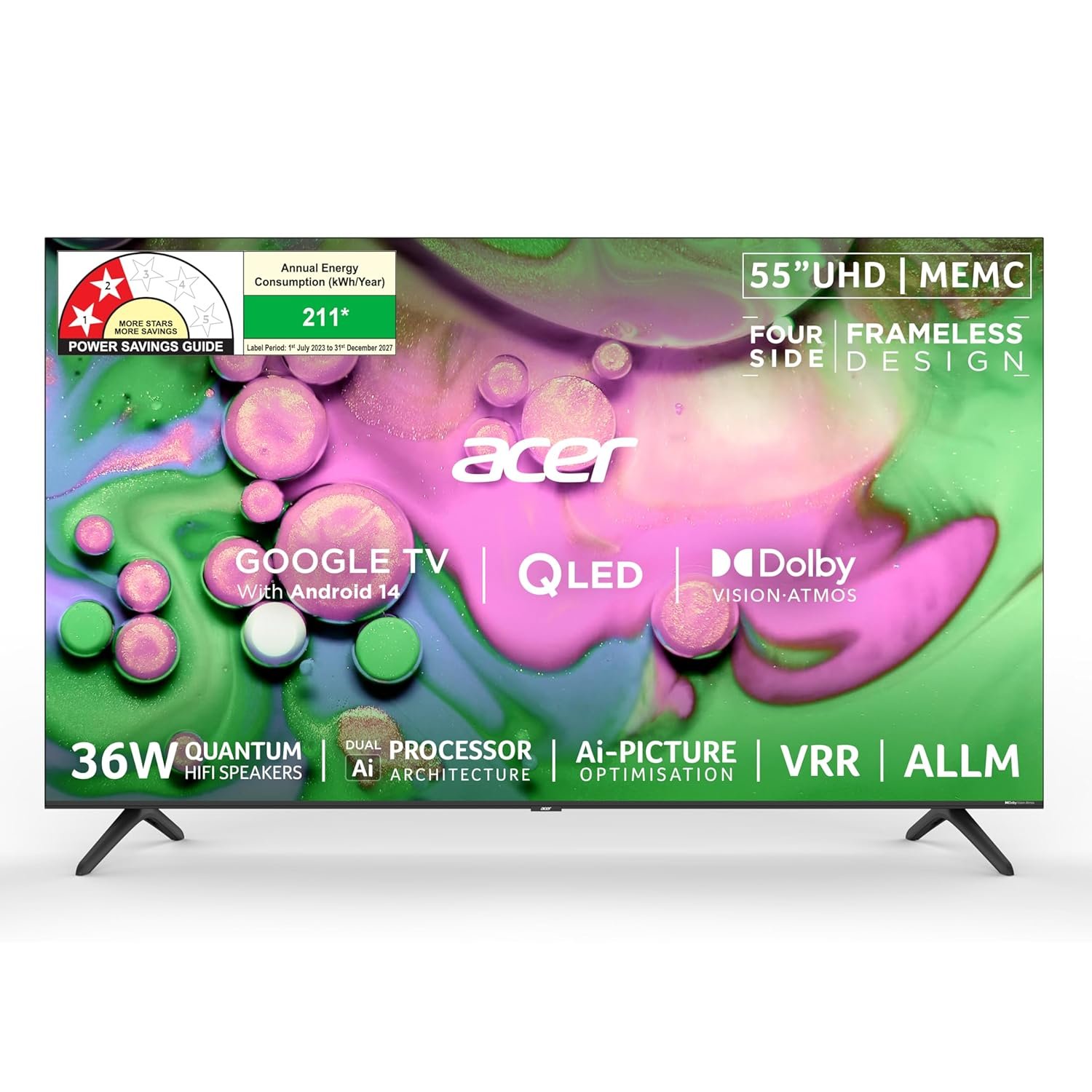 Acer 139 cm (55 inches) V PRO Series 4K Ultra HD Smart QLED Google TV AR55QDQGR2851AD Acer 139 cm (55 inches) V PRO Series 4K Ultra HD Smart QLED Google TV AR55QDQGR2851AD
