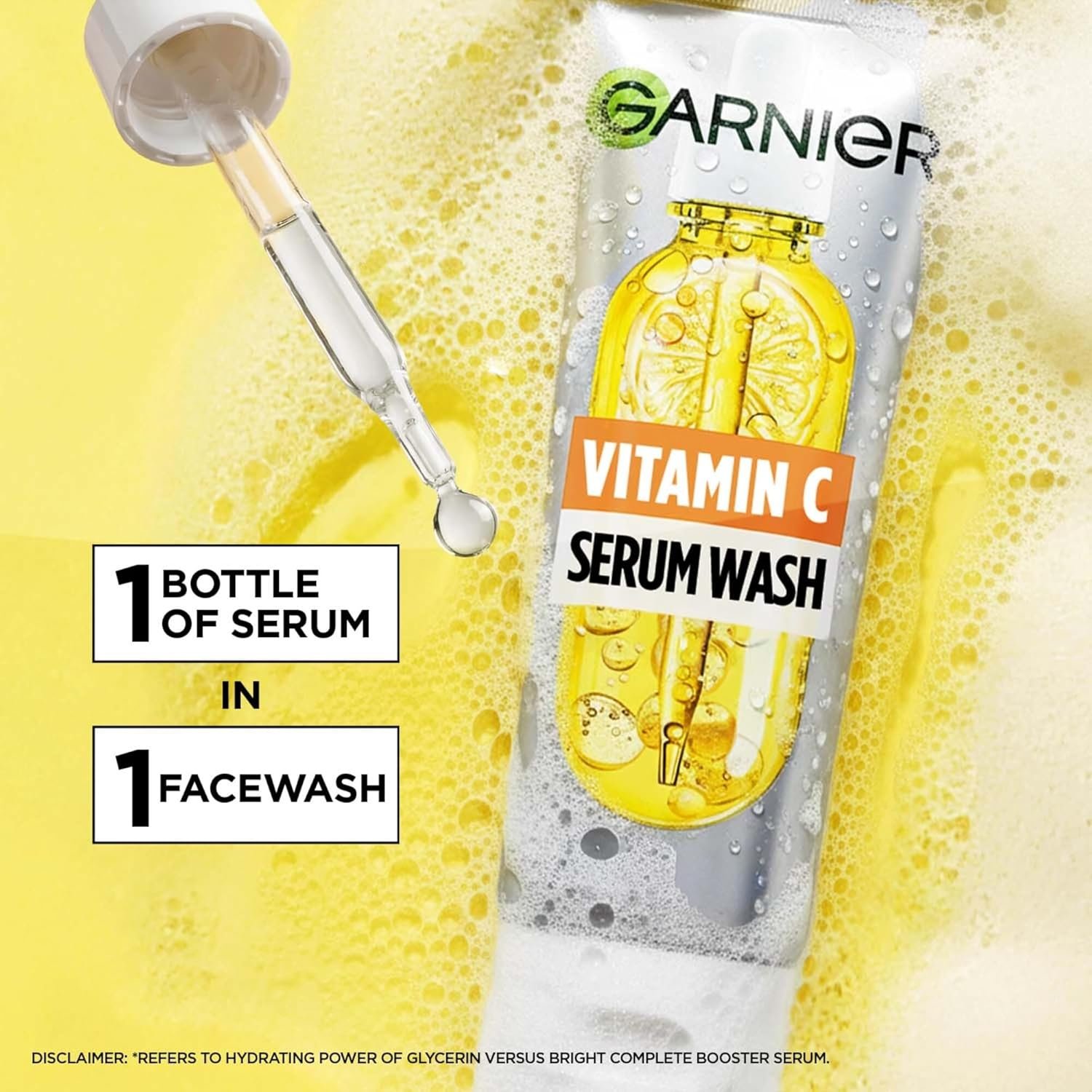 81nz4il y9l. sl1500 Garnier 2-in-1 Vitamin C Serum Facewash |Cleanse, Brighten & Hydrate, 150g | Daily Vit C face wash deeply cleanses without drying. De-tans, evens tone & fades dark spots. For oily, dry & sensitive skin