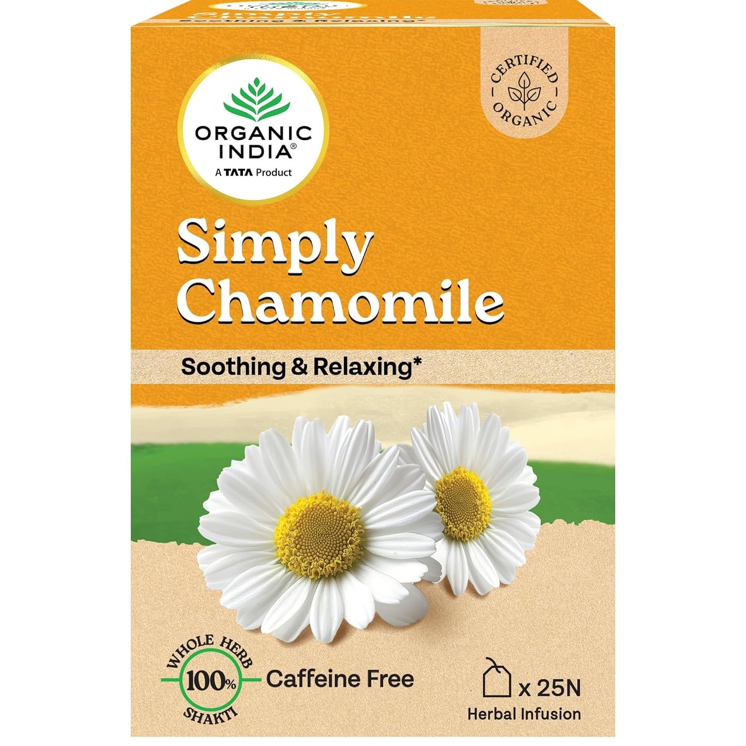 A TATA Product - Organic India Simply Chamomile Infusion, 25 Tea Bags, Certified Organic, Soothing & Relaxing, Caffeine-Free, Whole Herb Blend A TATA Product - Organic India Simply Chamomile Infusion, 25 Tea Bags, Certified Organic, Soothing & Relaxing, Caffeine-Free, Whole Herb Blend