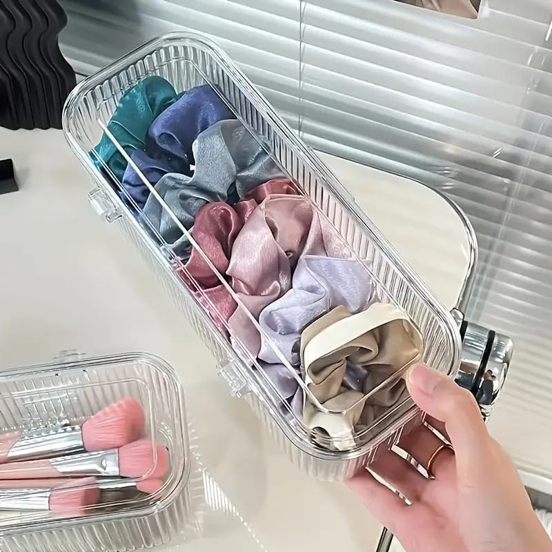 61j anyphwl SR Makeup Organizer Box | Flip Top Lid, Portable Countertop Cosmetic Storage for Brushes, Lipsticks, Hair Bands – Dust-Proof Sealed Container for Beauty Products