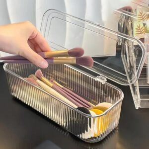 SR Makeup Organizer Box | Flip Top Lid, Portable Countertop Cosmetic Storage for Brushes, Lipsticks, Hair Bands - Dust-Proof Sealed Container for Beauty Products