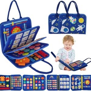 Qlect 12 in 1 Toddler Busy Binder & Busy Book for Toddlers 1-3 Years - Montessori Busy Board & Activity Book for Kids 2-4 - Engaging Toys for 2-3 Years - Educational Busy Book for Learning., Blue
