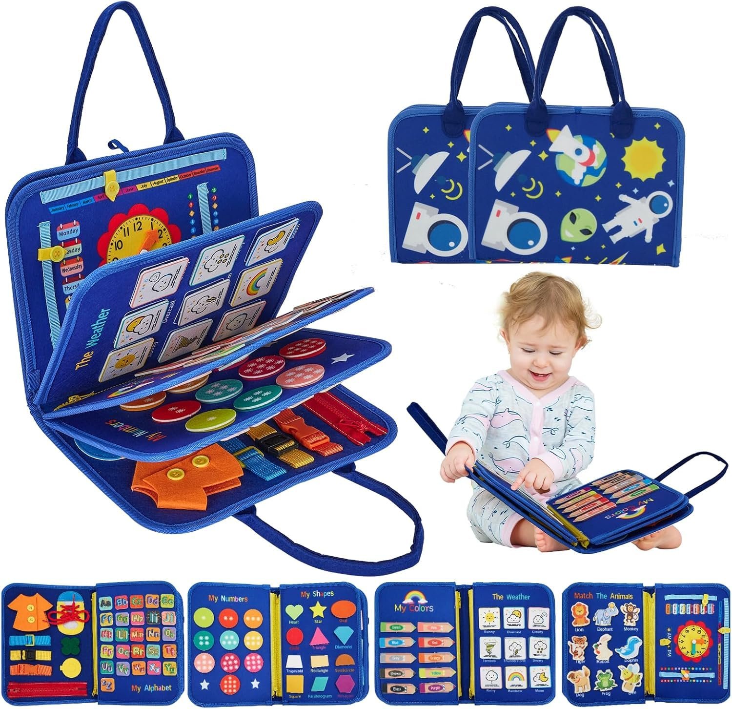 Qlect 12 in 1 Toddler Busy Binder & Busy Book for Toddlers 1-3 Years - Montessori Busy Board & Activity Book for Kids 2-4 - Engaging Toys for 2-3 Years - Educational Busy Book for Learning., Blue Qlect 12 in 1 Toddler Busy Binder & Busy Book for Toddlers 1-3 Years - Montessori Busy Board & Activity Book for Kids 2-4 - Engaging Toys for 2-3 Years - Educational Busy Book for Learning., Blue