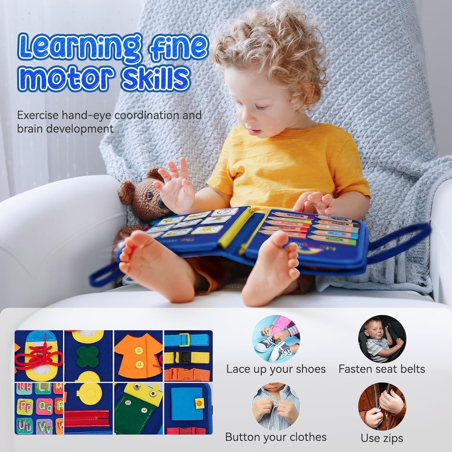 8117hnb3hzl. sl1500 Qlect 12 in 1 Toddler Busy Binder & Busy Book for Toddlers 1-3 Years – Montessori Busy Board & Activity Book for Kids 2-4 – Engaging Toys for 2-3 Years – Educational Busy Book for Learning., Blue