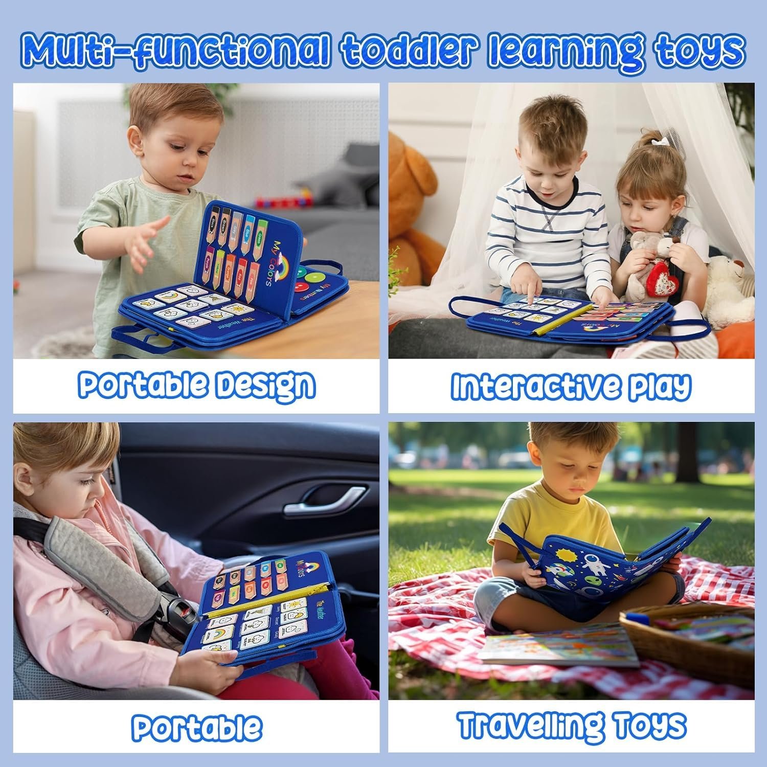 81p8763 kzl. sl1500 Qlect 12 in 1 Toddler Busy Binder & Busy Book for Toddlers 1-3 Years – Montessori Busy Board & Activity Book for Kids 2-4 – Engaging Toys for 2-3 Years – Educational Busy Book for Learning., Blue